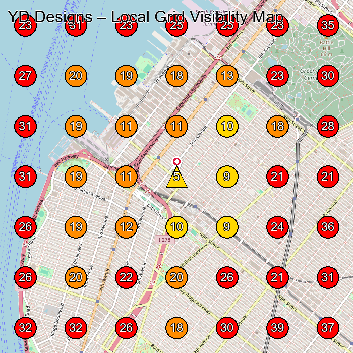 YD Designs GeoGrid visibility map for Cabinet Maker in Brooklyn
